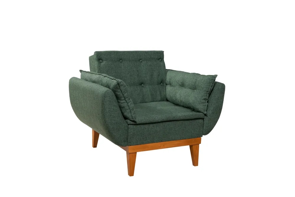 Poltrona design imbottita rivestita tessuto verde schienale reclinabile cm 96x82x80h
