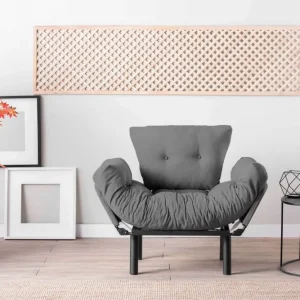 Poltrona design metallo braccioli reclinabili imbottita tessuto grigio cm 95x70x85h