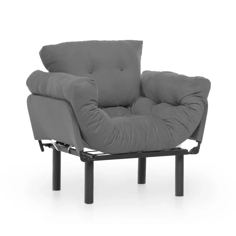 Poltrona design metallo braccioli reclinabili imbottita tessuto grigio cm 95x70x85h