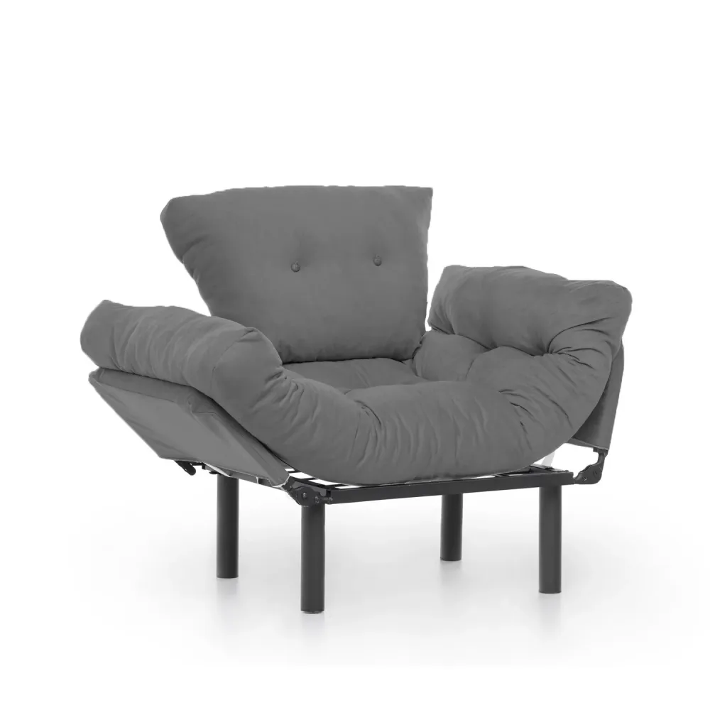 Poltrona design metallo braccioli reclinabili imbottita tessuto grigio cm 95x70x85h