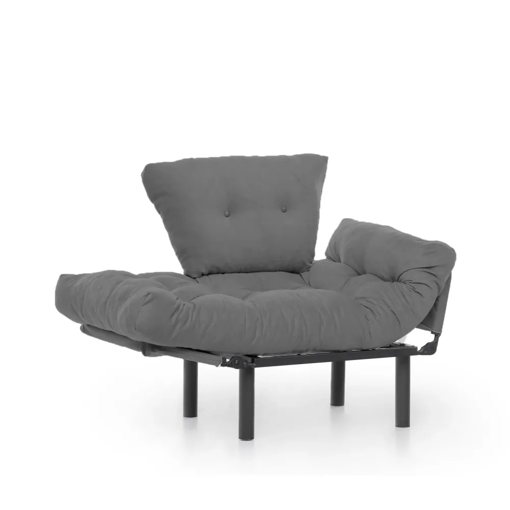 Poltrona design metallo braccioli reclinabili imbottita tessuto grigio cm 95x70x85h