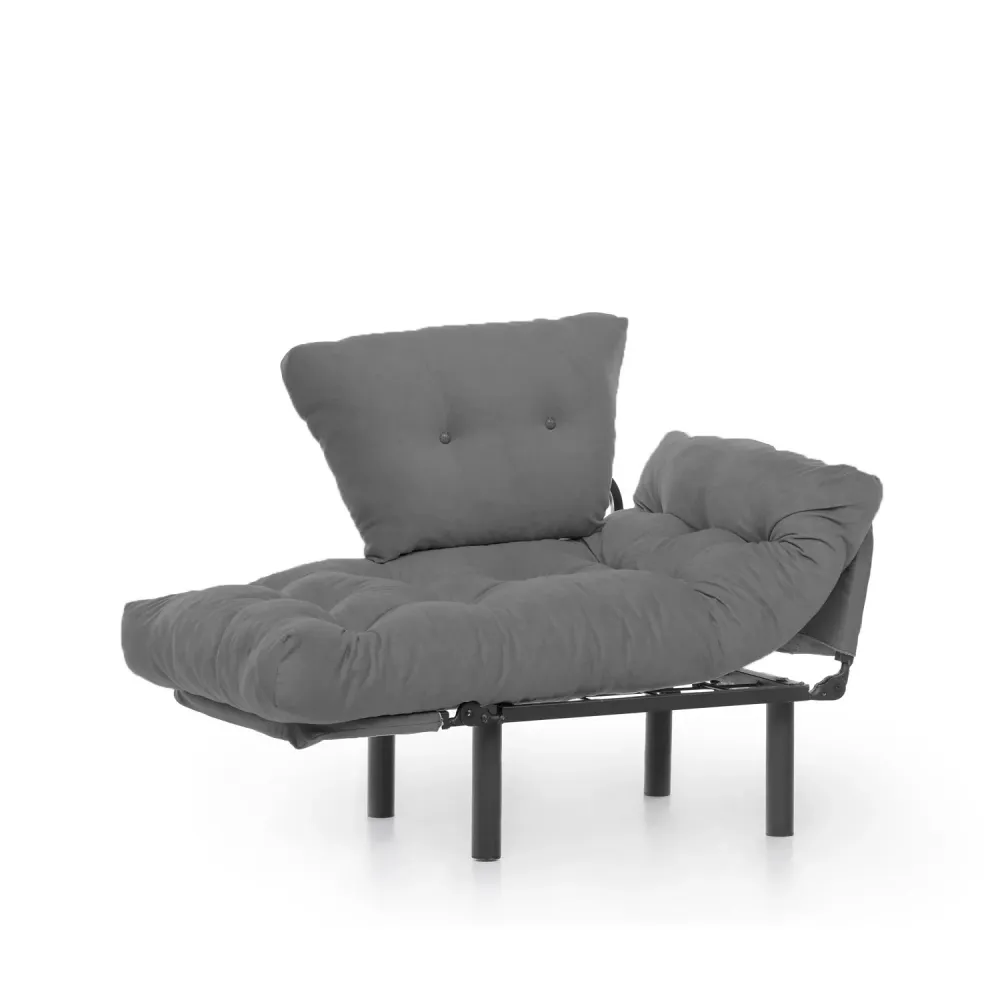 Poltrona design metallo braccioli reclinabili imbottita tessuto grigio cm 95x70x85h