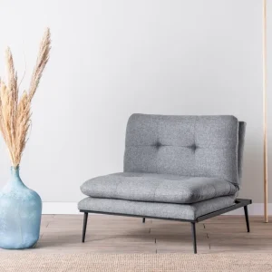Poltrona design metallo schienale reclinabile cuscini tessuto grigio cm 90x90x95h