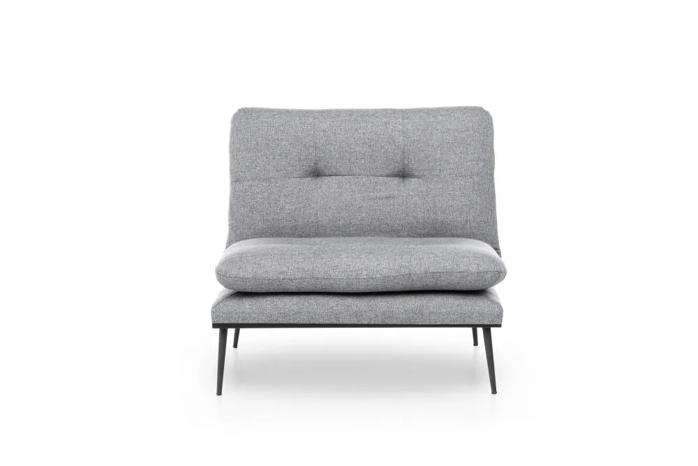Poltrona design metallo schienale reclinabile cuscini tessuto grigio cm 90x90x95h