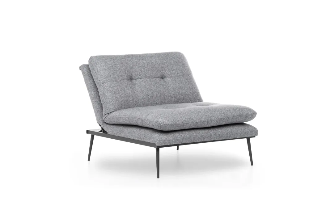 Poltrona design metallo schienale reclinabile cuscini tessuto grigio cm 90x90x95h
