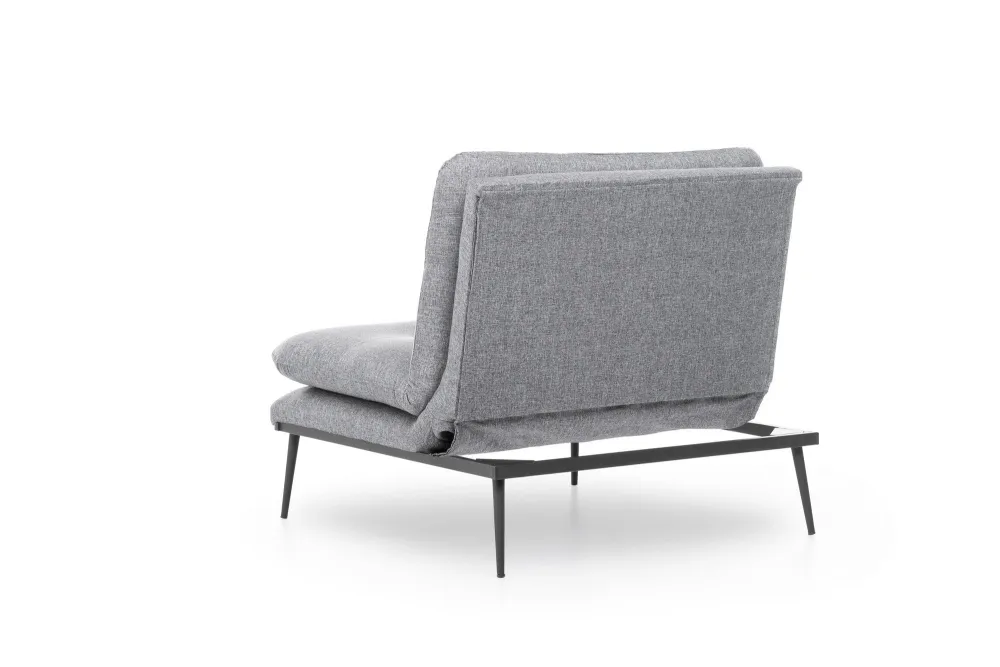 Poltrona design metallo schienale reclinabile cuscini tessuto grigio cm 90x90x95h