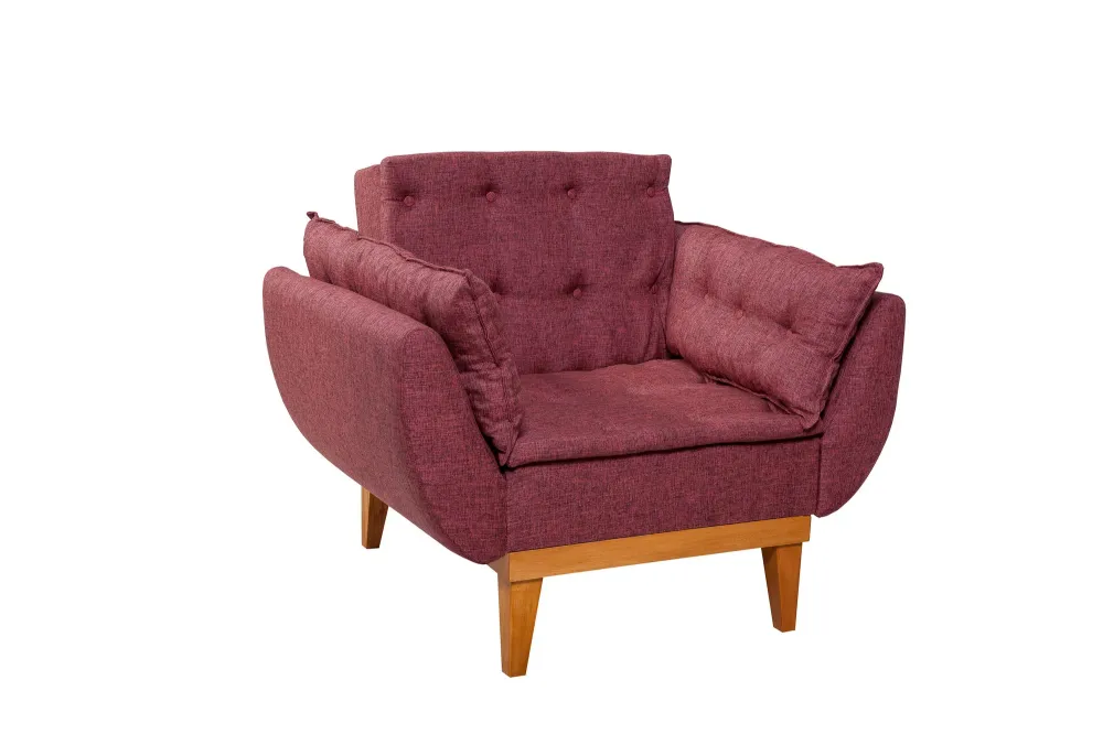Poltrona design moderno rivestimento tessuto rosso gambe legno cm 96x82x80h