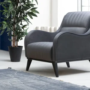 Poltrona design da salotto imbottita rivestita tessuto antracite cm 70x90x87h