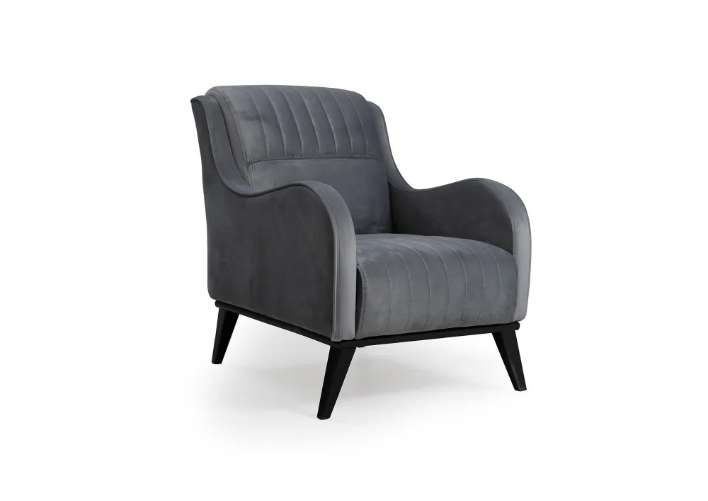 Poltrona design da salotto imbottita rivestita tessuto antracite cm 70x90x87h