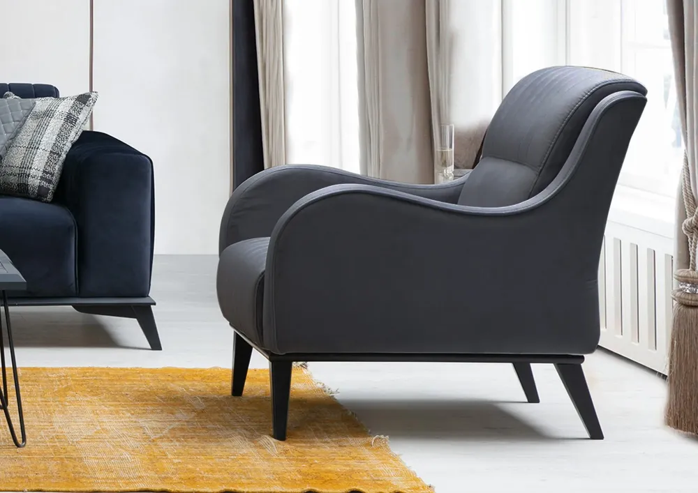 Poltrona design da salotto imbottita rivestita tessuto antracite cm 70x90x87h