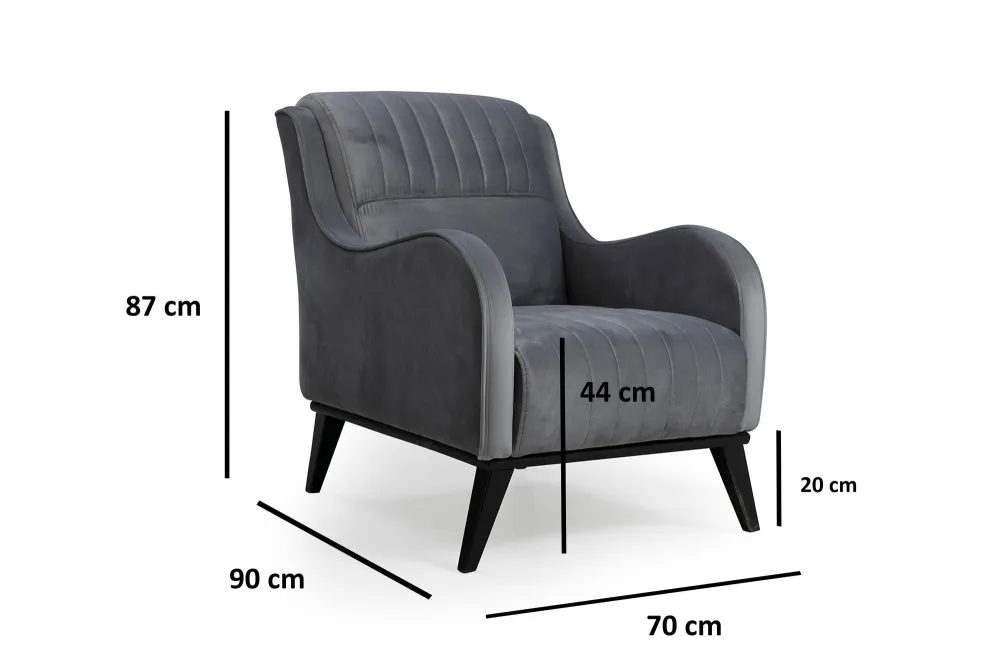 Poltrona design da salotto imbottita rivestita tessuto antracite cm 70x90x87h