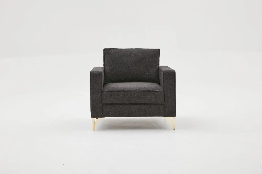 Poltrona design salotto tessuto antracite gambe dorate cm 90x91x83h