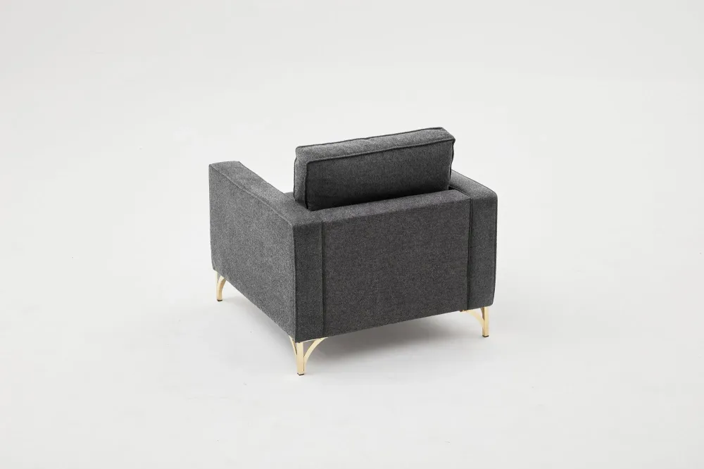 Poltrona design salotto tessuto antracite gambe dorate cm 90x91x83h