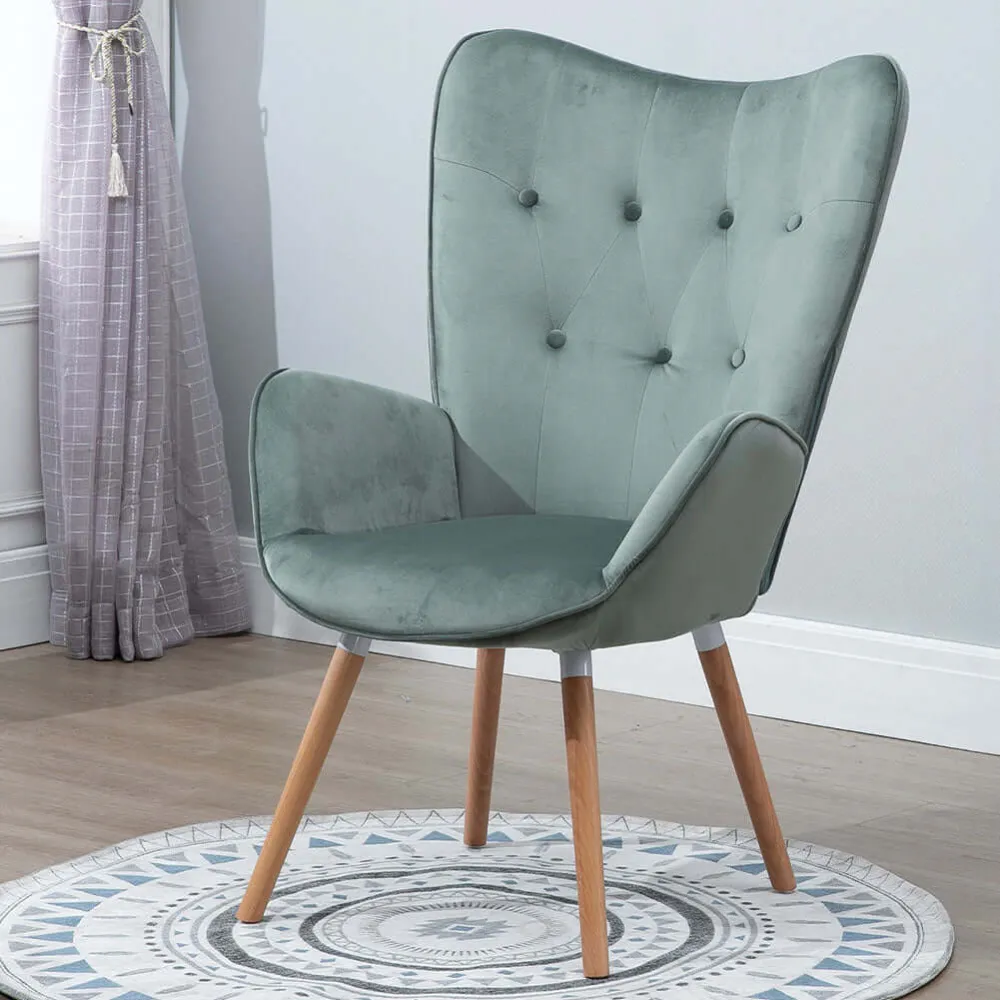 Poltrona Design Scandinavo schienale Alto Velluto Verde Sal Velluto Sedia Lounge