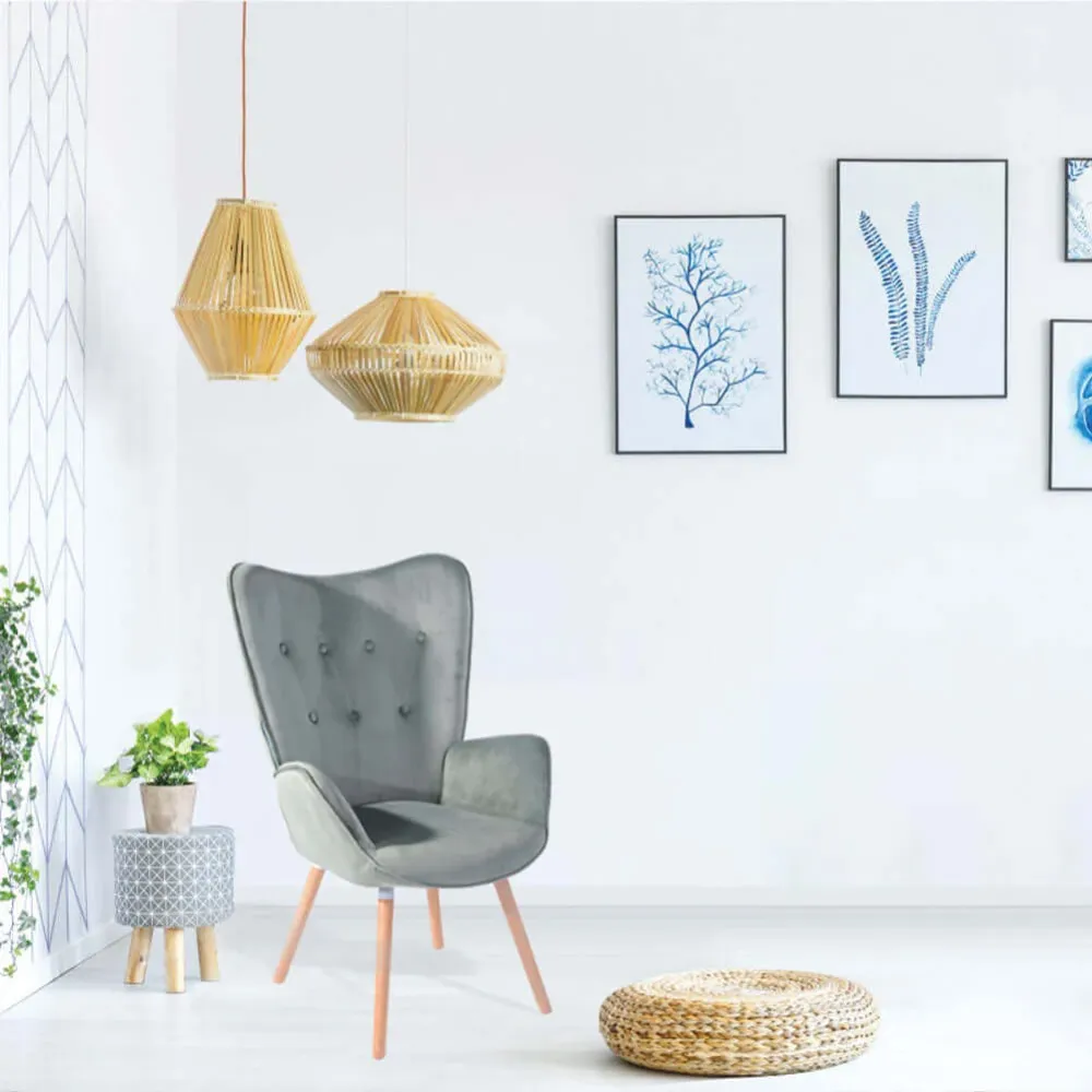 Poltrona Design Scandinavo schienale Alto Velluto Verde Sal Velluto Sedia Lounge