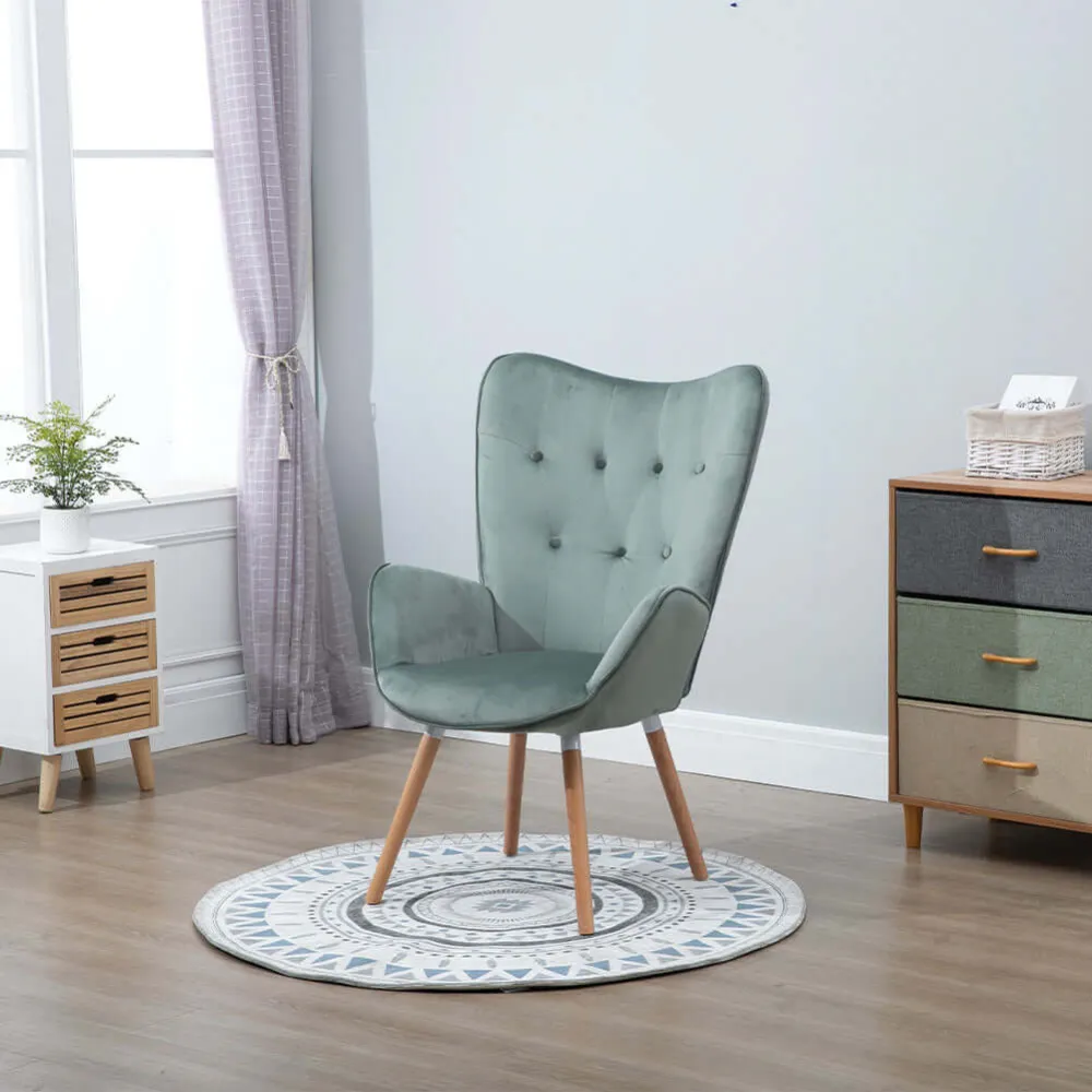 Poltrona Design Scandinavo schienale Alto Velluto Verde Sal Velluto Sedia Lounge