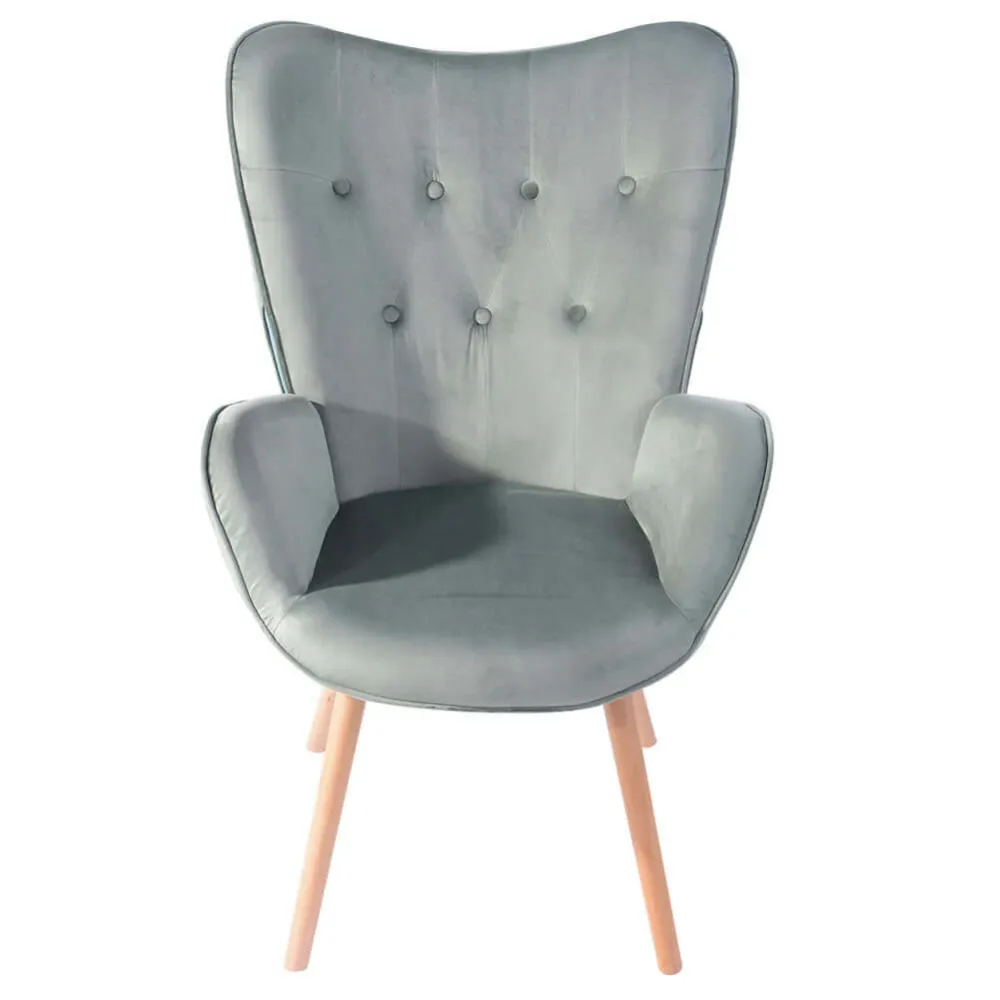 Poltrona Design Scandinavo schienale Alto Velluto Verde Sal Velluto Sedia Lounge
