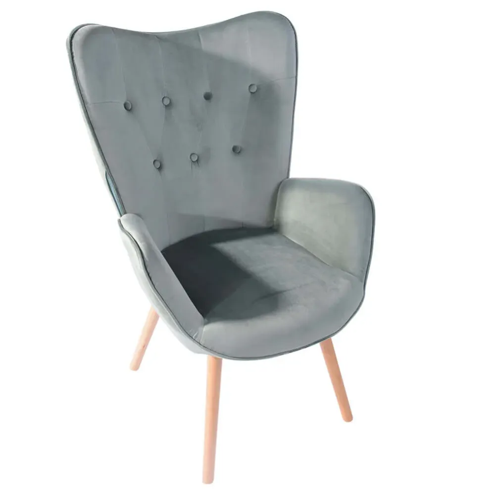 Poltrona Design Scandinavo schienale Alto Velluto Verde Sal Velluto Sedia Lounge