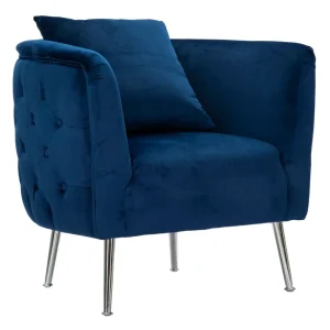 Poltrona design velluto colore blu lavorazione capitonnè cm 76x74x73h
