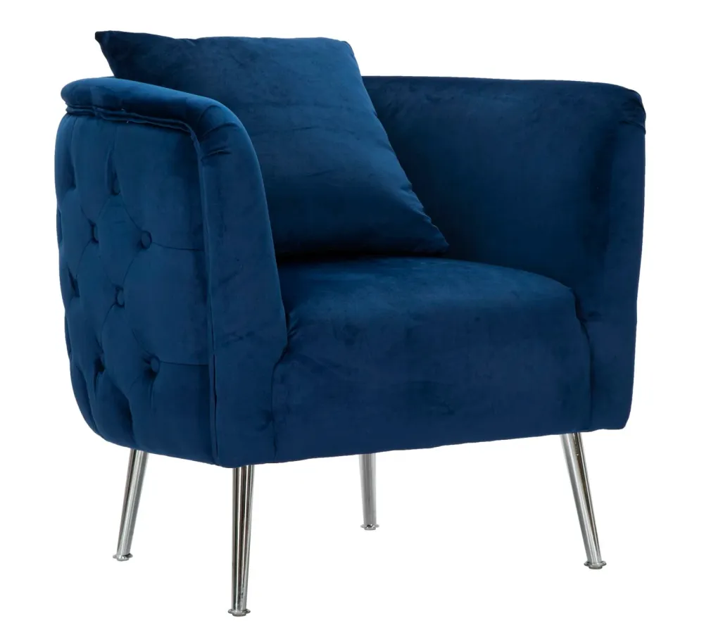 Poltrona design velluto colore blu lavorazione capitonnè cm 76x74x73h