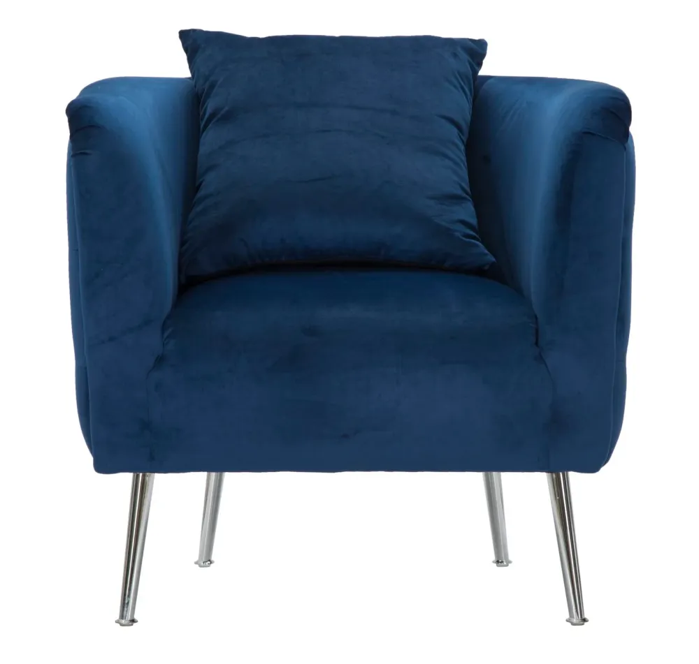 Poltrona design velluto colore blu lavorazione capitonnè cm 76x74x73h