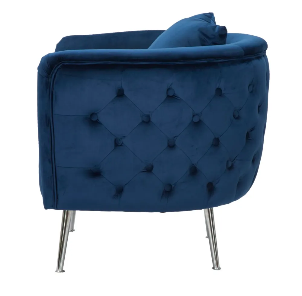 Poltrona design velluto colore blu lavorazione capitonnè cm 76x74x73h