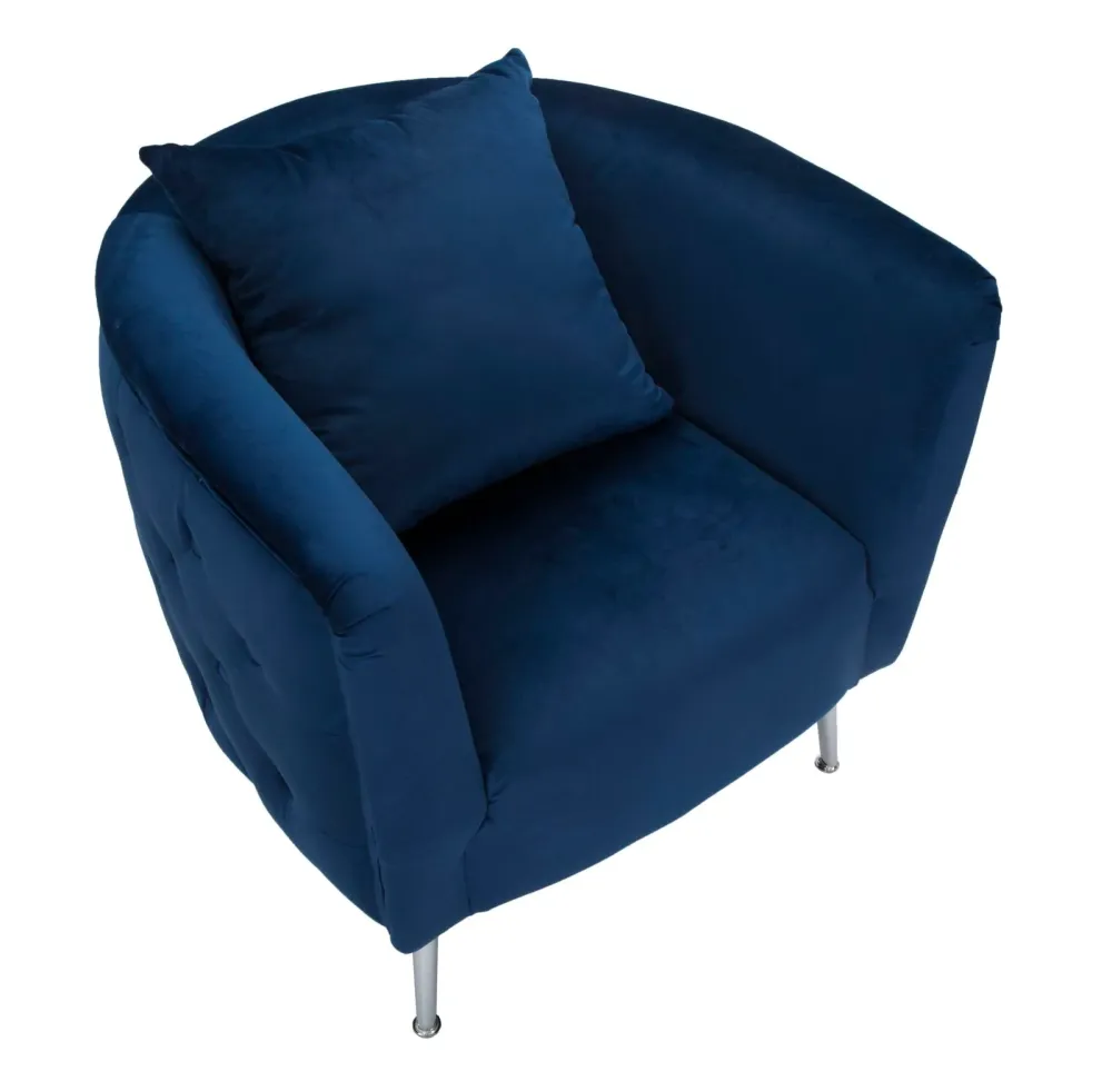 Poltrona design velluto colore blu lavorazione capitonnè cm 76x74x73h