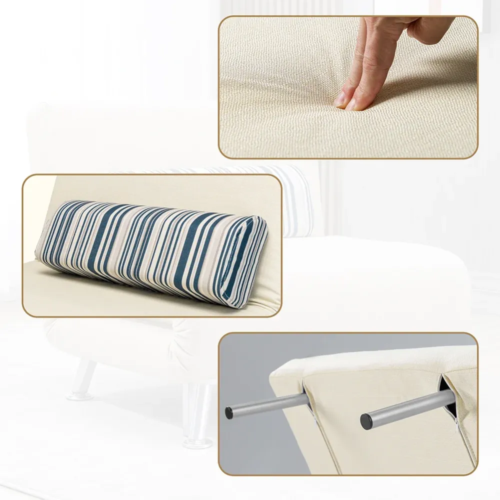 Poltrona Divano Letto 1 Posto Singolo Ferro e Tessuto Reclinabile 75x73 Crema
