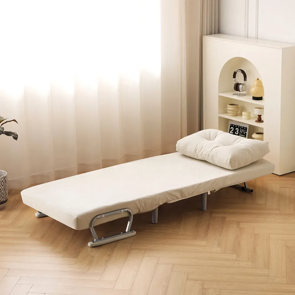 Poltrona Divano Letto Singolo Reclinabile Beige Rivestimento Velluto Coste