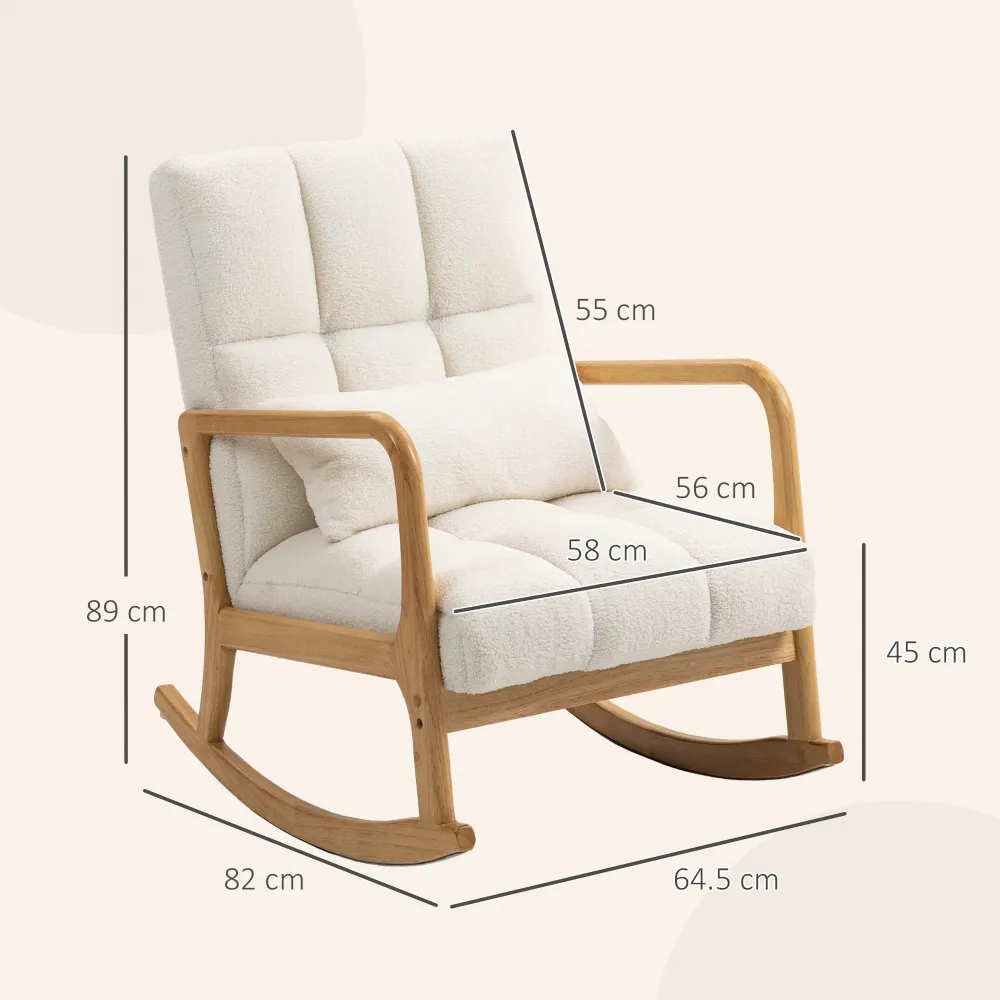 Poltrona Dondolo 90°-130° 64,5x82x89 cm con Cuscino Lombare Tessuto Sherpa Bianco
