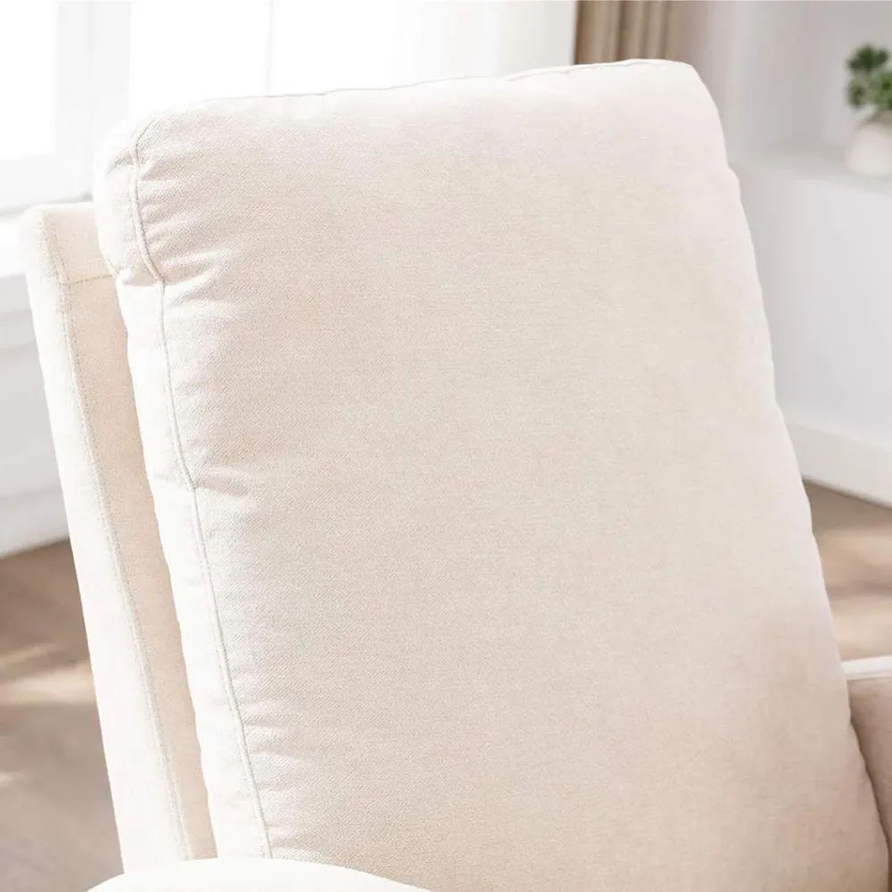 Poltrona Dondolo Beige Tessuto con Struttura Legno Sedia Relax Dondolante