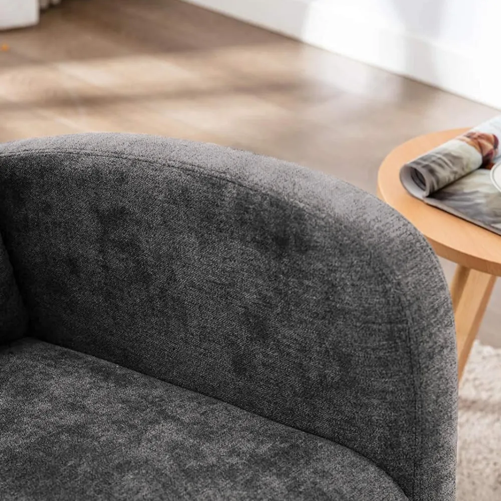 Poltrona Dondolo Grigio Tessuto Struttura Legno Sedia Relax Dondolante