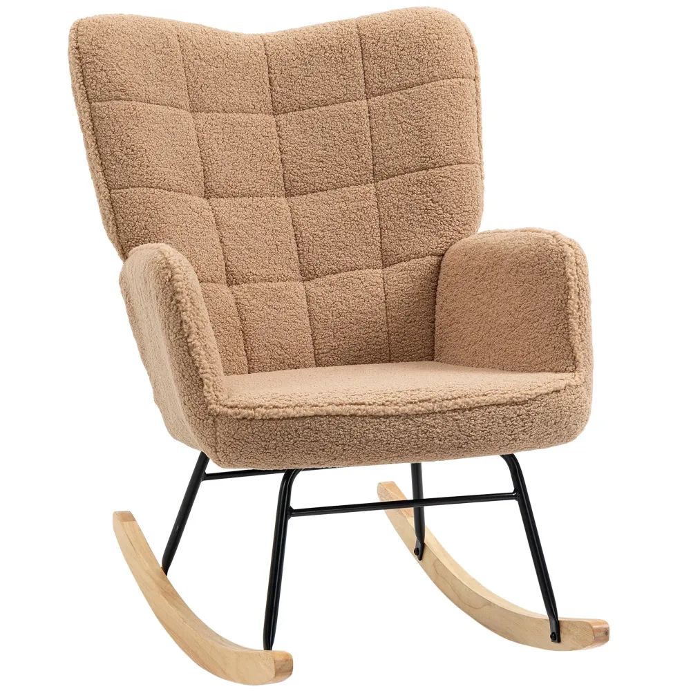 Poltrona Dondolo Imbottita Rivestimento Bouclé 71x98x101 cm Marrone
