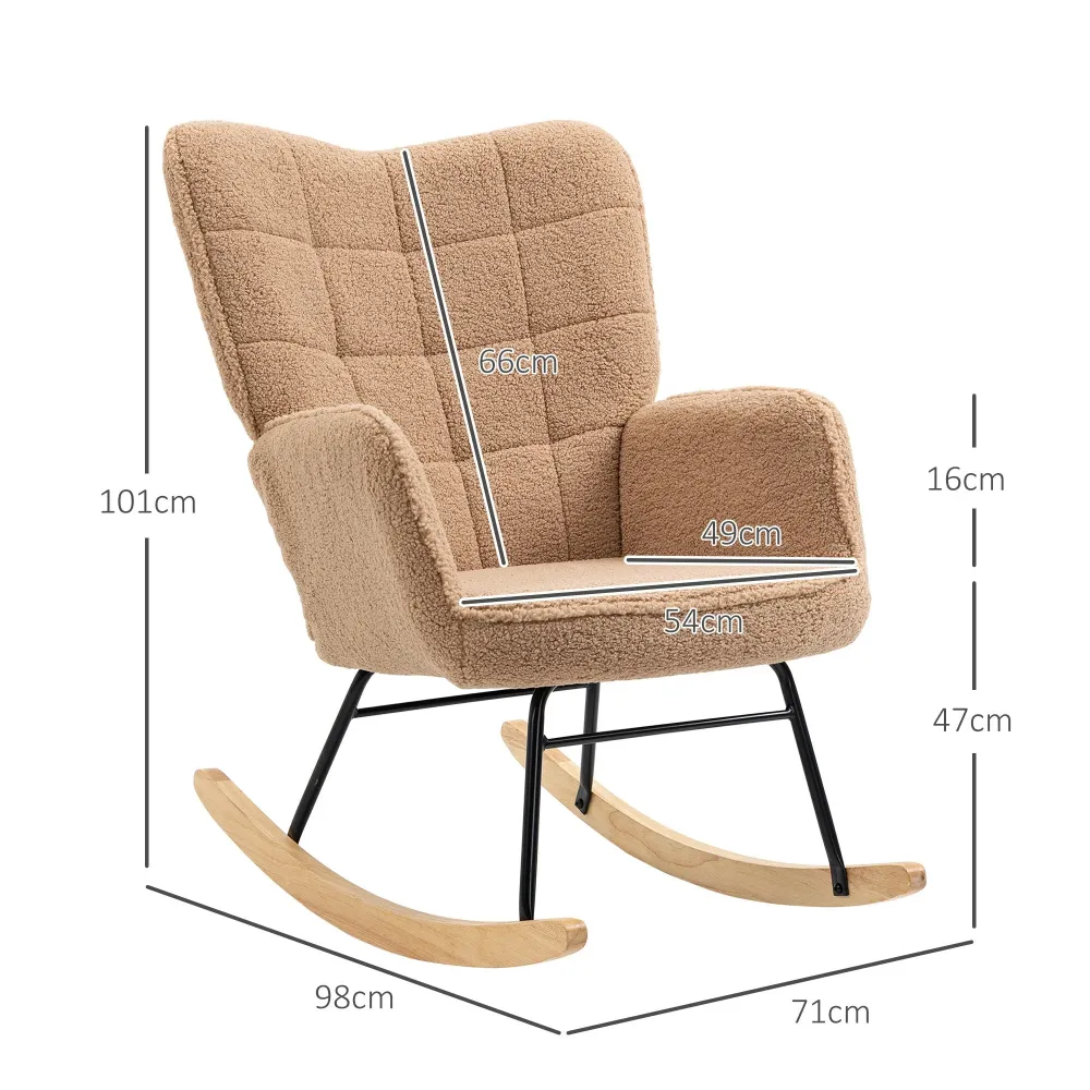 Poltrona Dondolo Imbottita Rivestimento Bouclé 71x98x101 cm Marrone
