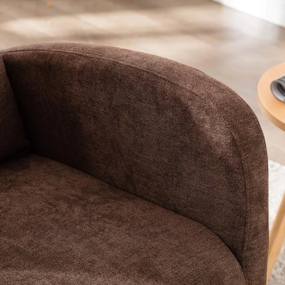 Poltrona Dondolo Marrone Tessuto Struttura Legno Sedia Relax Dondolante