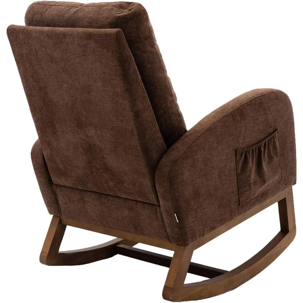 Poltrona Dondolo Marrone Tessuto Struttura Legno Sedia Relax Dondolante