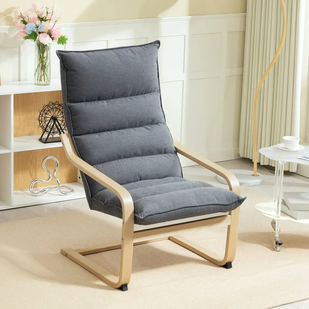 Poltrona Dondolo Moderna 67x83x105 cm Cuscini Effetto Velluto Struttura Legno Grigio