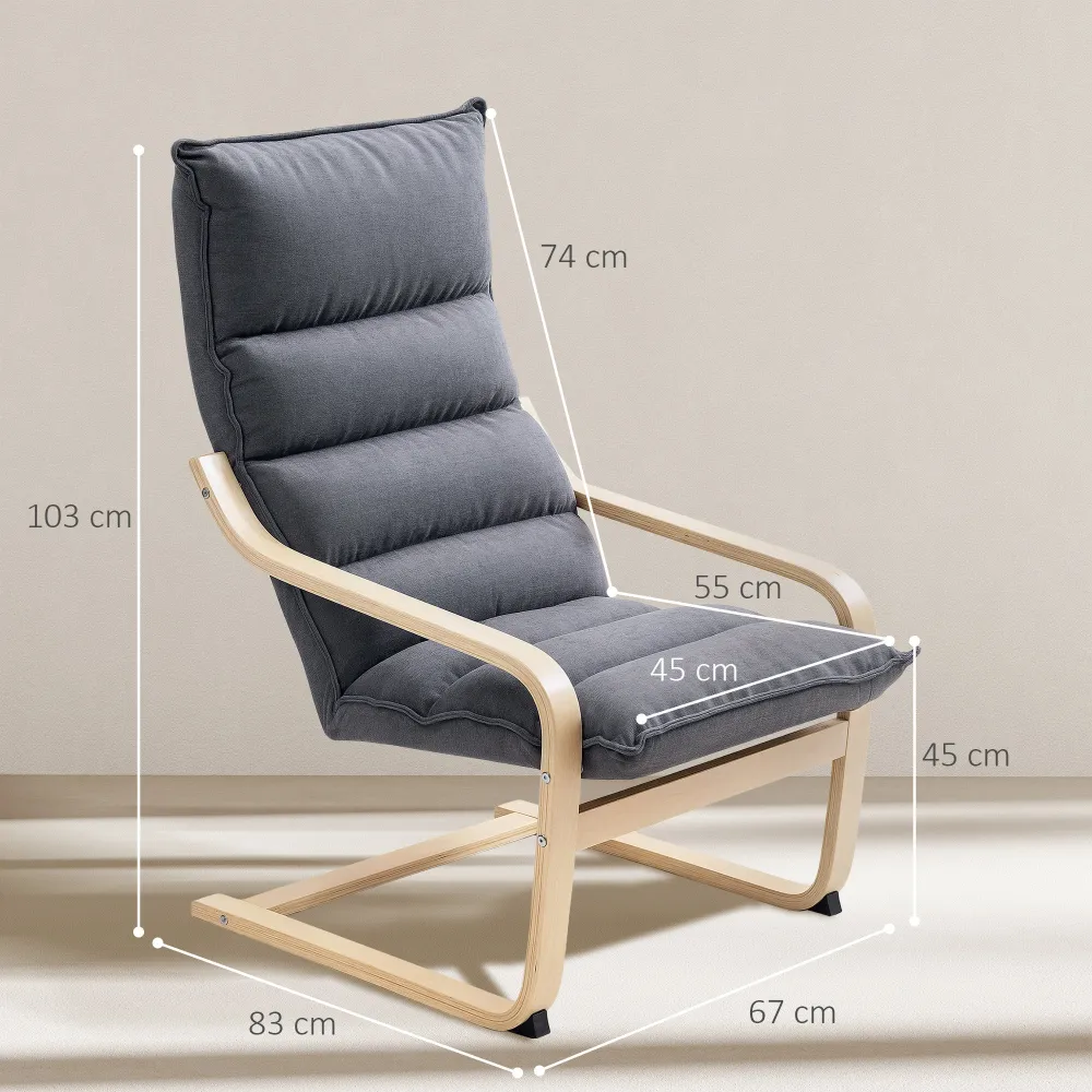 Poltrona Dondolo Moderna 67x83x105 cm Cuscini Effetto Velluto Struttura Legno Grigio