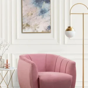 Poltrona elegante moderna rivestita tessuto rosa gambe dorate cm 85x85x80h