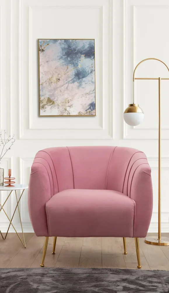 Poltrona elegante moderna rivestita tessuto rosa gambe dorate cm 85x85x80h