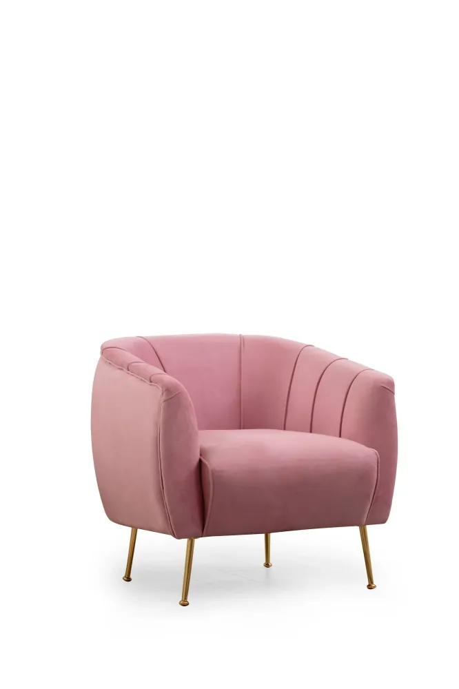 Poltrona elegante moderna rivestita tessuto rosa gambe dorate cm 85x85x80h