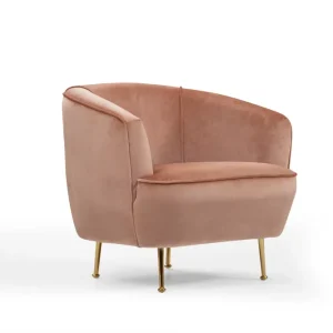 Poltrona elegante da salotto rivestita tessuto rosa gambe dorate cm 83x72x75h