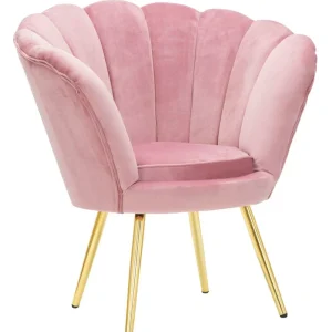 Poltrona fiore velluto colore rosa con gambe metallo dorato cm 85x70x88h