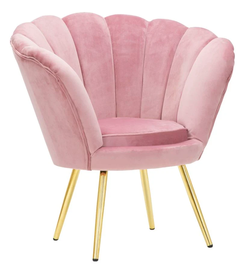 Poltrona fiore velluto colore rosa con gambe metallo dorato cm 85x70x88h
