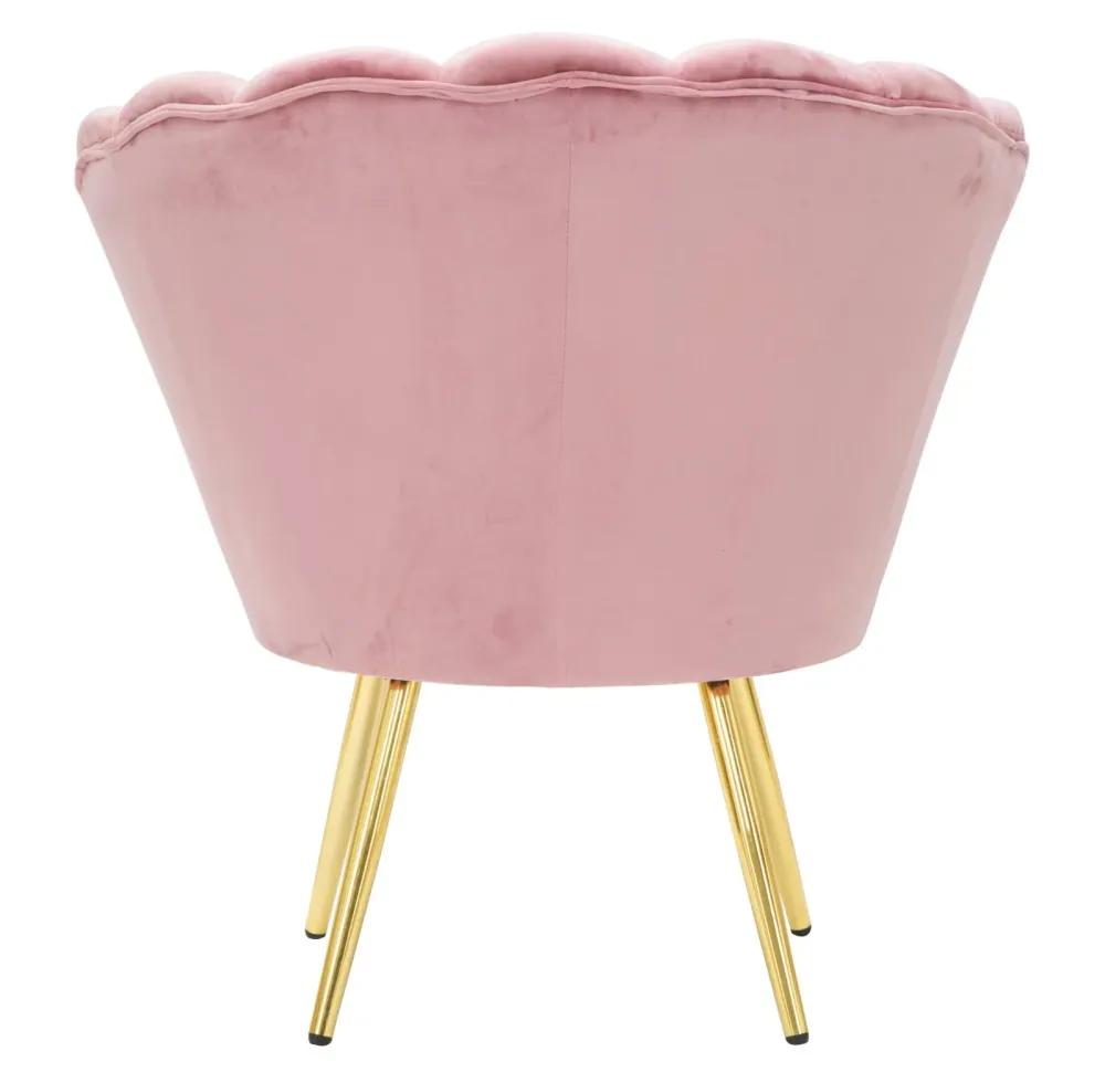 Poltrona fiore velluto colore rosa con gambe metallo dorato cm 85x70x88h