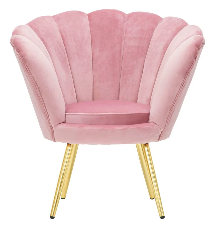 Poltrona fiore velluto colore rosa con gambe metallo dorato cm 85x70x88h