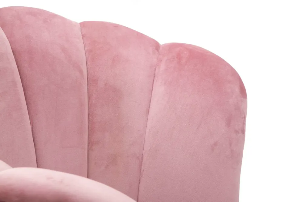 Poltrona fiore velluto colore rosa con gambe metallo dorato cm 85x70x88h