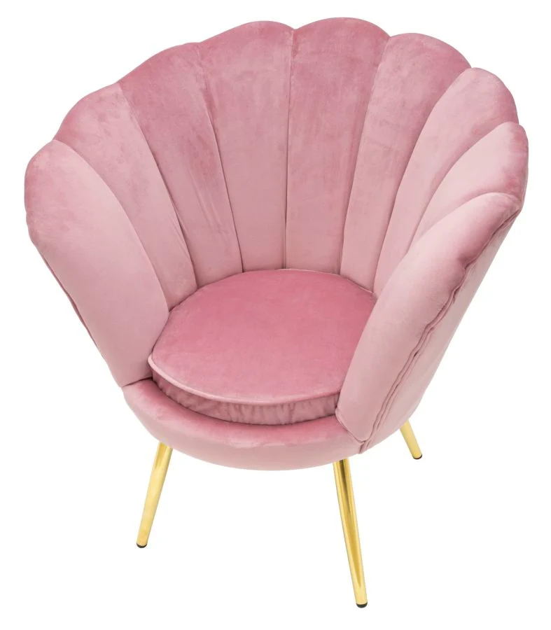 Poltrona fiore velluto colore rosa con gambe metallo dorato cm 85x70x88h