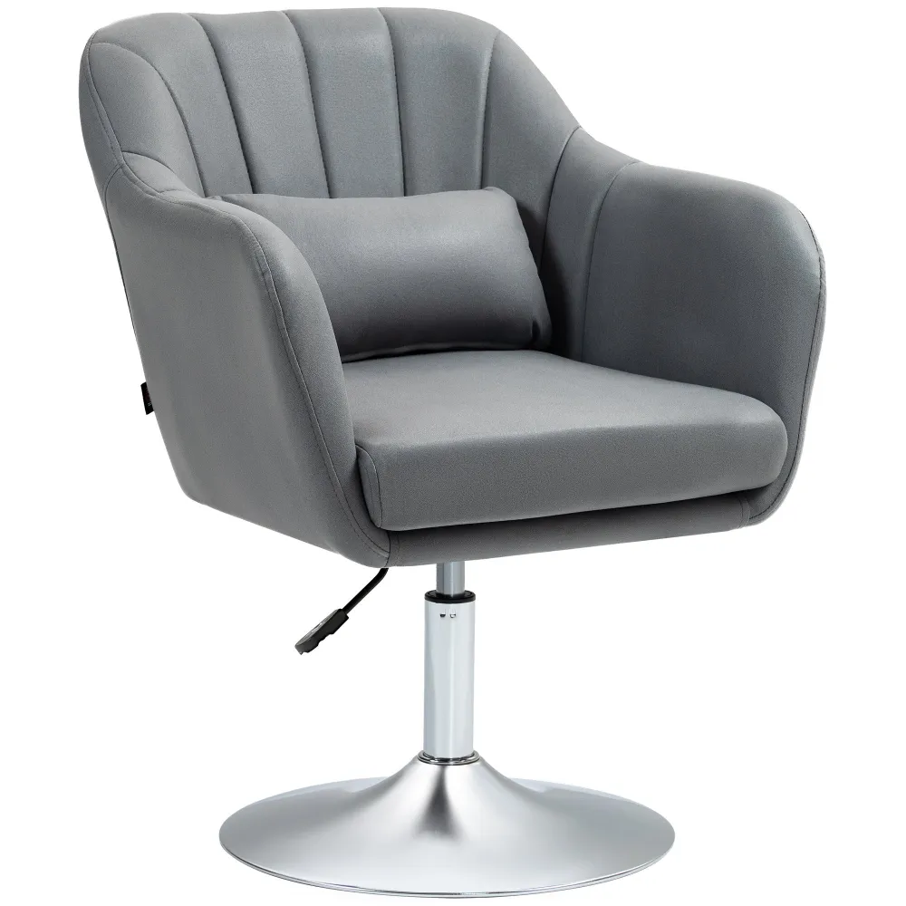 Poltrona Girevole con Cuscino Lombare 60x60x79-91 cm Tessuto Tecnico Grigio
