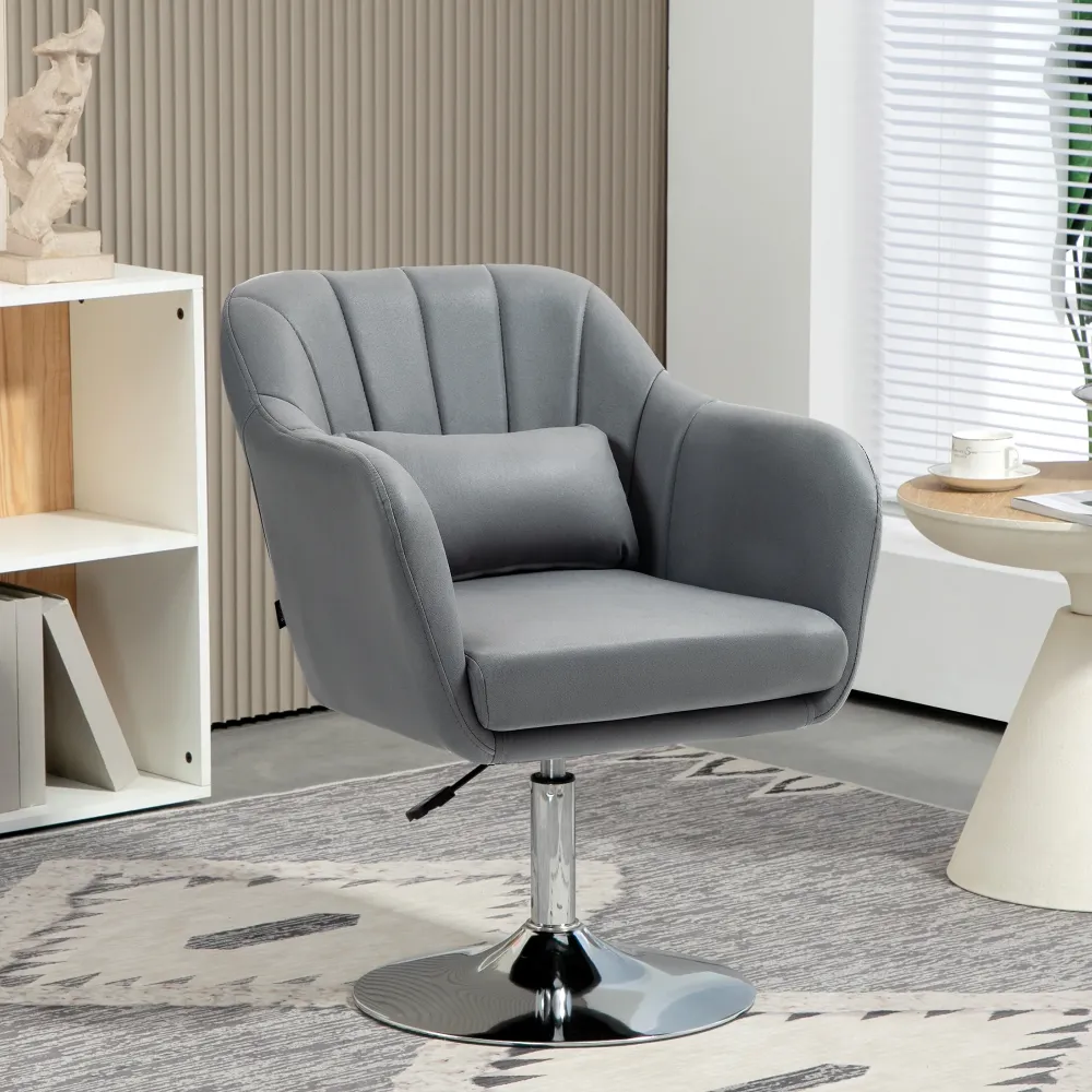 Poltrona Girevole con Cuscino Lombare 60x60x79-91 cm Tessuto Tecnico Grigio